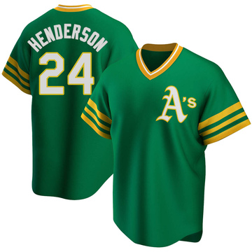 Men's Oakland Athletics Rickey Henderson Green R Kelly Road Cooperstown Collection Jersey - Replica