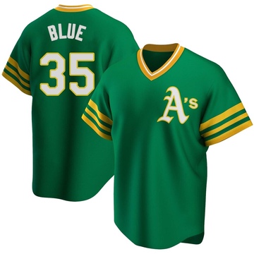 Men's Oakland Athletics Vida Blue Green R Kelly Road Cooperstown Collection Jersey - Replica
